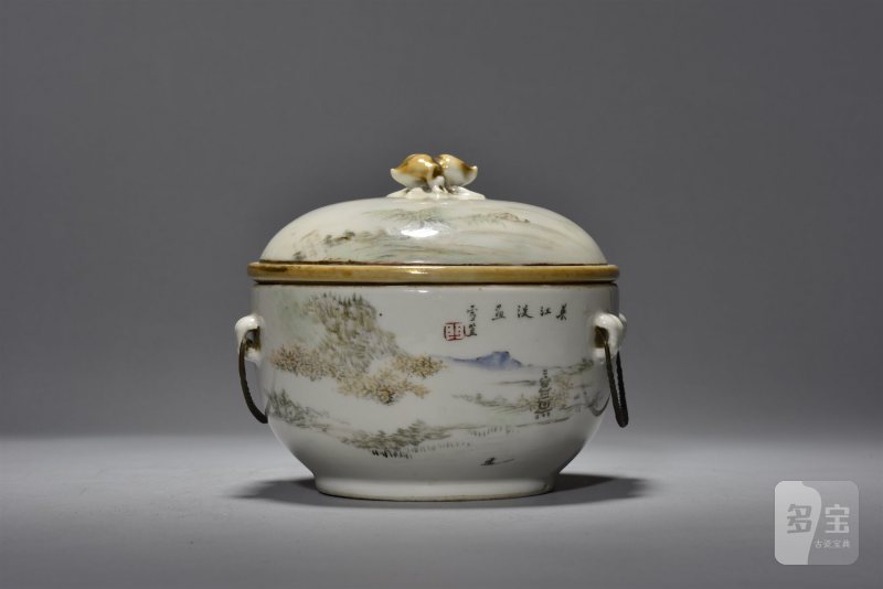 清光绪 程门浅绛彩山水暖锅 - 图2